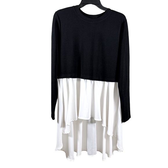 Women’s Size 12 Black White Contrast Hem Layered Long Sleeve High Low Top Modest - Picture 1 of 3